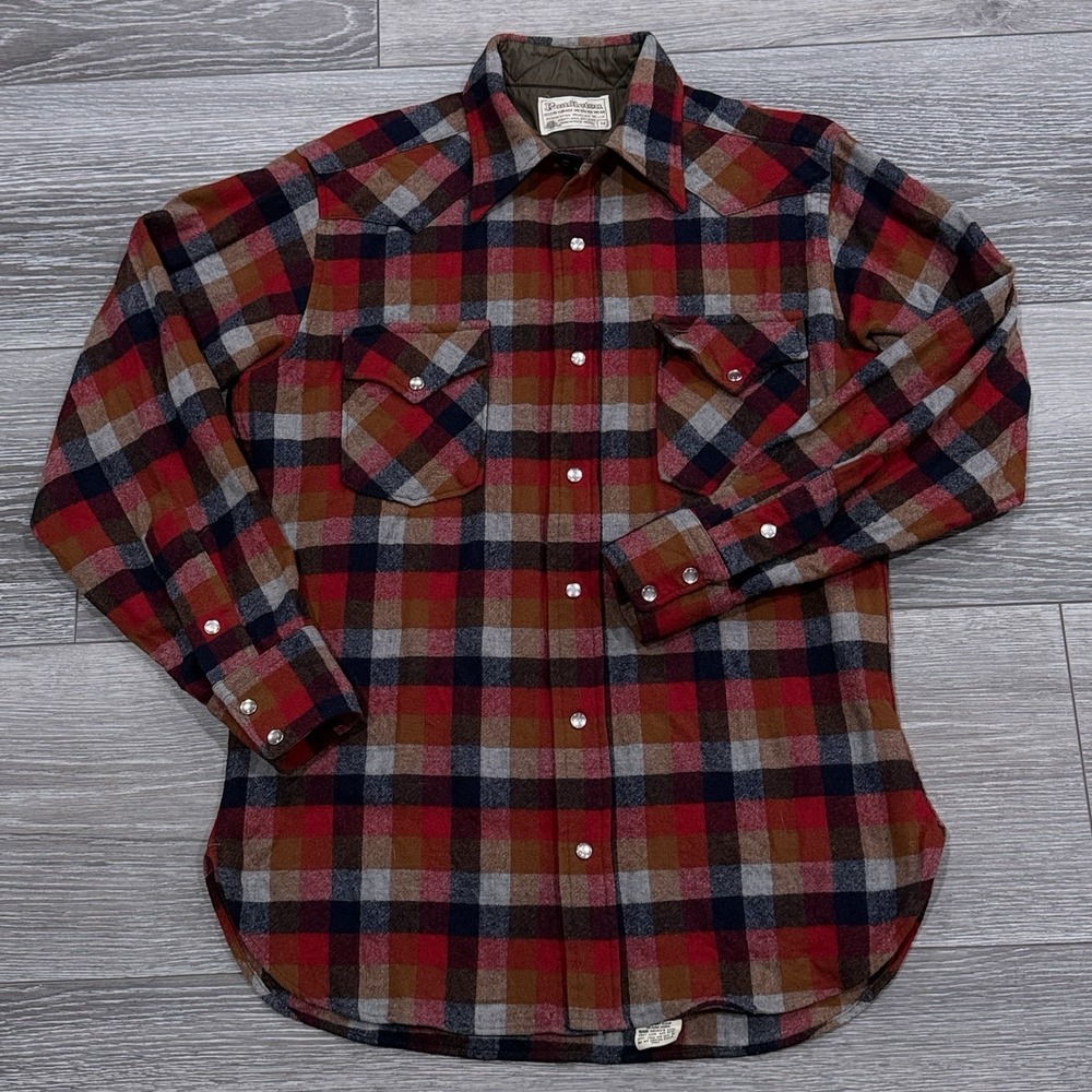Vintage Pendleton High Grade Western Wool Shirt Mens M Plaid Snaps - 3 Holes